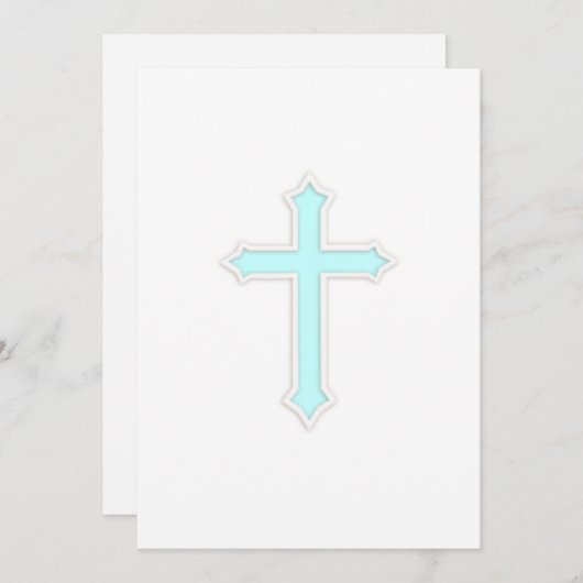 Uitnodiging Baptisme "In reliëf" Kruis Aqua (Voorkant / Achterkant)