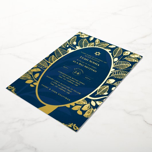 Uitnodiging Bar Mitswa ECHT FOLIE Boom des Levens  (Gedraaid)