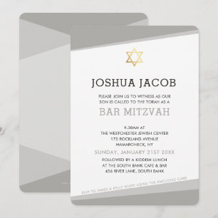 UITNODIGING BAR MITZVAH eenvoudig modern koel grij