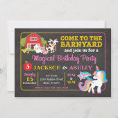 Uitnodiging Barnyard en Unicorn Joint Birthday (Voorkant)
