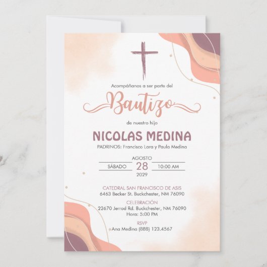 Uitnodiging Bautizo Elegant minimalistisch boho do (Voorkant)