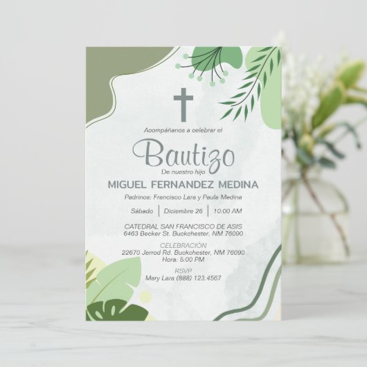Uitnodiging Bautizo Elegante esthetische doop (Staand voorkant)