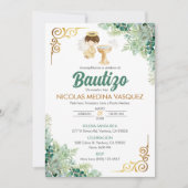 Uitnodiging Bautizo in Spaanse doop Groene bladere (Voorkant)
