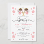 Uitnodiging Bautizo niñas Doop Schattigee tweeling (Voorkant)