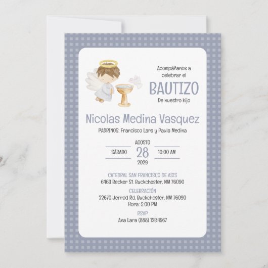 Uitnodiging Bautizo Schattigee JONGEN Engel Doop K (Voorkant)