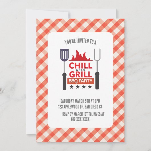 Uitnodiging BBQ-partij, formaat: 5 x 7 inch (Voorkant)