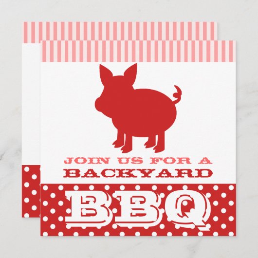 Uitnodiging BBQ - Rood en Roze Varken (Voorkant / Achterkant)