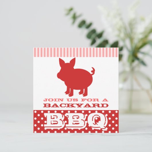 Uitnodiging BBQ - Rood en Roze Varken (Staand voorkant)