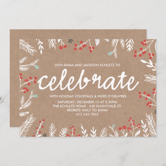 Uitnodiging Berry Celation Holiday Party (Voorkant / Achterkant)