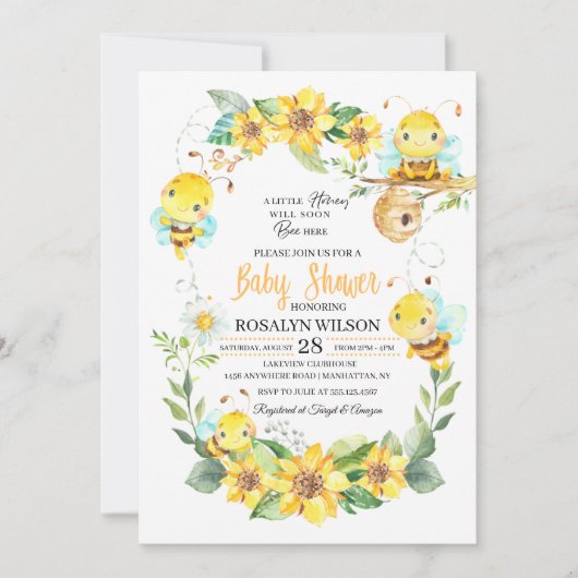 Uitnodiging bijen Baby shower (Voorkant)