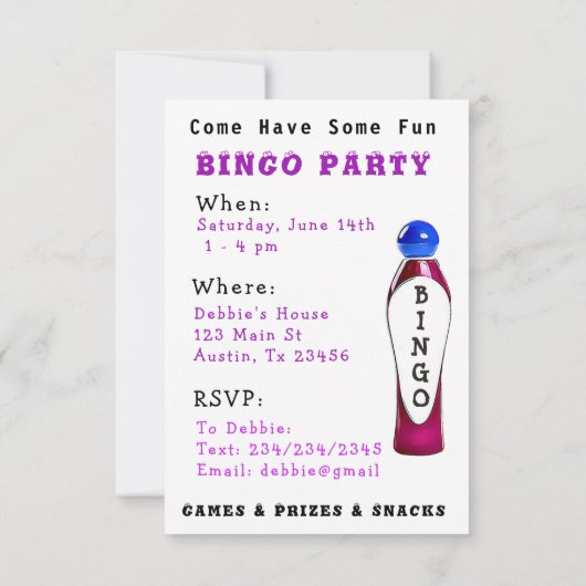 Uitnodiging BINGO-partij (Achterkant)