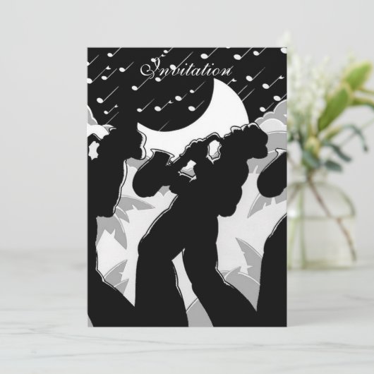 Uitnodiging Black and White Jazz (Staand voorkant)