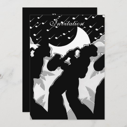 Uitnodiging Black and White Jazz (Voorkant / Achterkant)