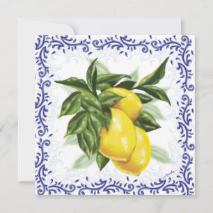 Uitnodiging Blauwe Toile Lemons Editable