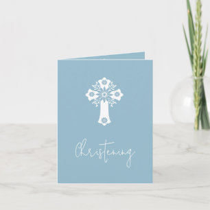Uitnodiging Bloemenkruis doopsel Sky Blue