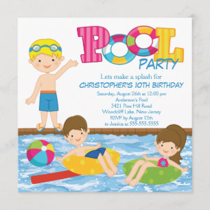 Uitnodiging Blonde Boy Birthday Summer Pool