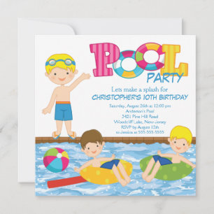 Uitnodiging Blonde Boy Birthday Summer Pool