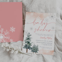 Uitnodiging, blozen en roze winterbaby shower kaart