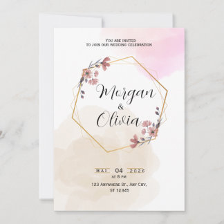 Uitnodiging Blush Bloemige Minimalistische Moderne