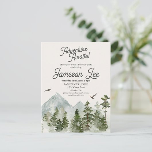 Uitnodiging bos bosgrond verjaardagsfeestje (Staand voorkant)