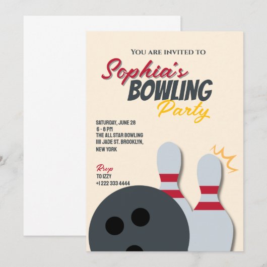 Uitnodiging Bowlingfeest (Voorkant / Achterkant)