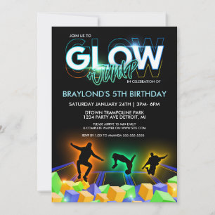 Uitnodiging Boys Glow Trampoline Park Feestje