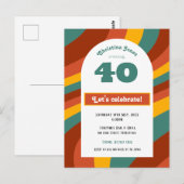 Uitnodiging briefkaart, 40e Verjaardag - retro dar (Voorkant / Achterkant)