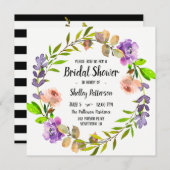 Uitnodiging Bruidsfeest Zomer Waterverf Bloemen (Voorkant / Achterkant)