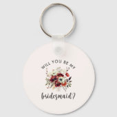 Uitnodiging bruidsmeisje Bloemrijke hartelijke boo Sleutelhanger (Voorkant)