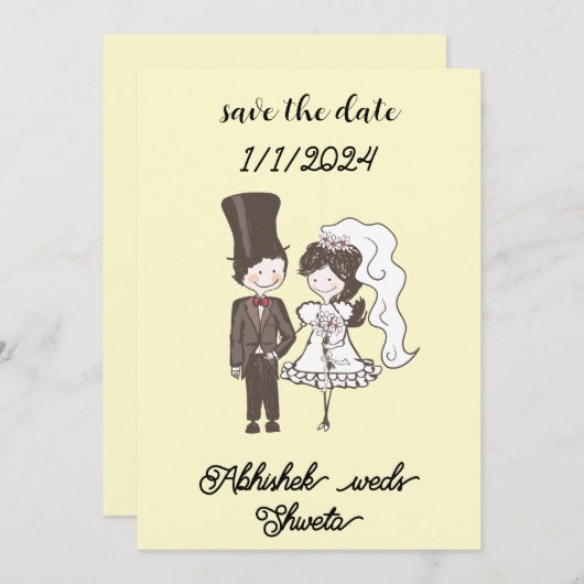 Uitnodiging bruiloft Een karikatuur Paar Portret (Voorkant / Achterkant)