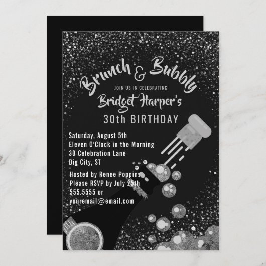 Uitnodiging Brunch en Bubble Champagne Birthday (Voorkant / Achterkant)