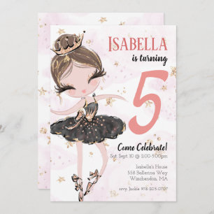 Uitnodiging Brunette Ballerina Birthday