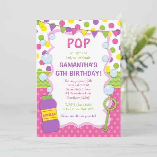 Uitnodiging Bubble Birthday / Uitnodiging Bubble (Staand voorkant)