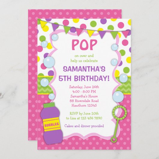 Uitnodiging Bubble Birthday / Uitnodiging Bubble (Voorkant / Achterkant)