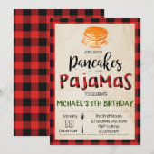 Uitnodiging Buffalo geruite pannenkoeken pyjama fe (Voorkant / Achterkant)