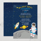 Uitnodiging buitenruimteastronaut Birthday Party (Voorkant / Achterkant)