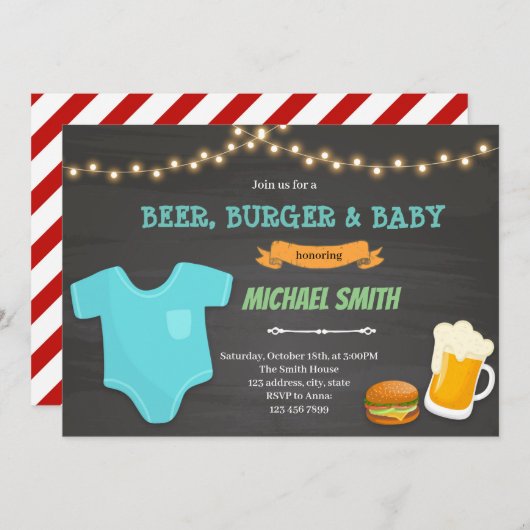 Uitnodiging burger bier baby thema (Voorkant / Achterkant)