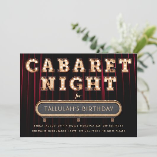 Uitnodiging Cabaret Night Birthday Party (Staand voorkant)