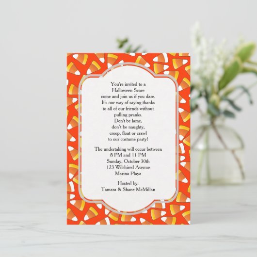 Uitnodiging Candy Corn Halloween Party (Staand voorkant)