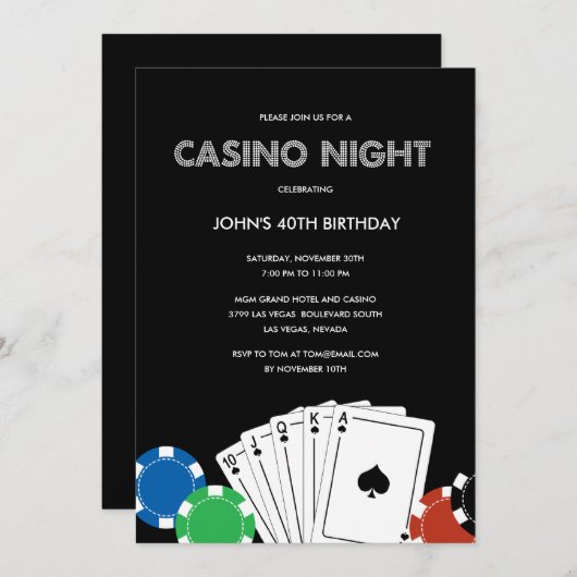 Uitnodiging Casino Night Feest (Voorkant / Achterkant)