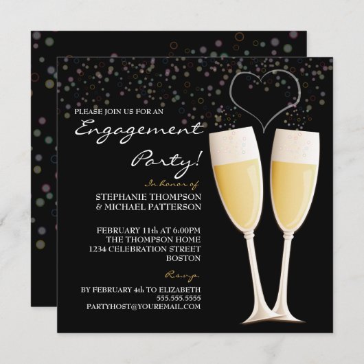 Uitnodiging Champagne & Bubbles Engagement Party (Voorkant / Achterkant)