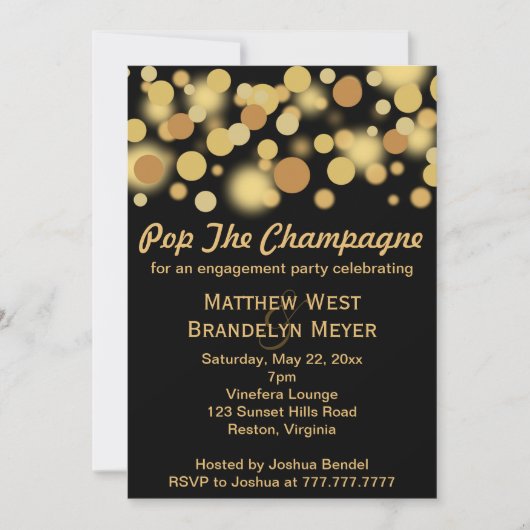 Uitnodiging Champagne Bubbles Engagement Party (Voorkant)