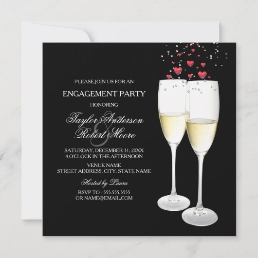 Uitnodiging Champagne & Heart Engagement Party (Voorkant)