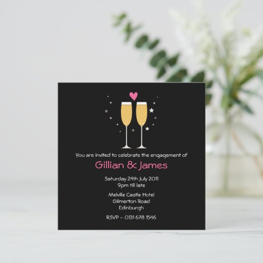 Uitnodiging Champagne Toast Engagement Party2 (Staand voorkant)