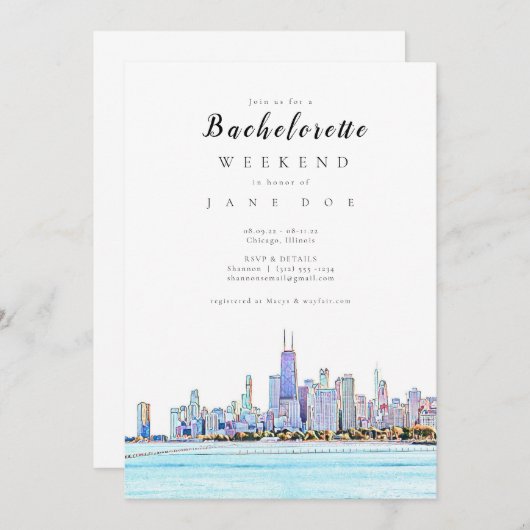 Uitnodiging Chicago Skyline Bachelorette Party (Voorkant / Achterkant)