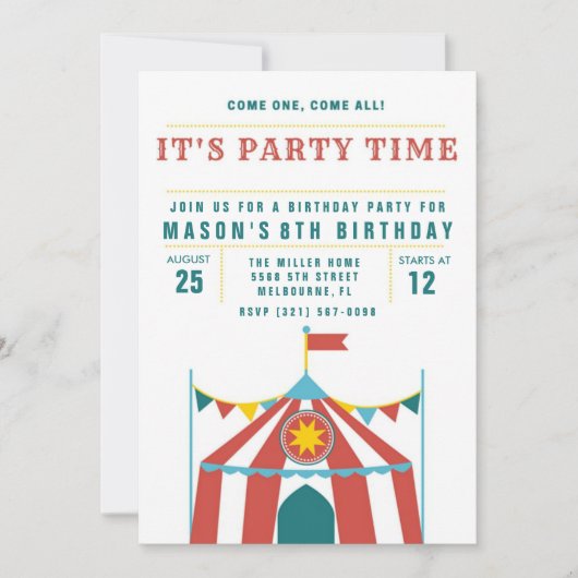 Uitnodiging Circus Birthday kind (Voorkant)