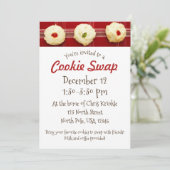 Uitnodiging Cookie Swap Rode Gestreepte Thumbprint (Staand voorkant)