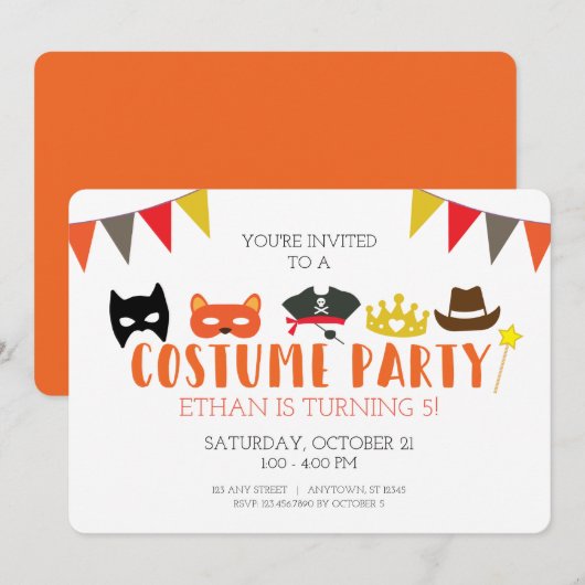 uitnodiging Costume Halloween Birthday Party (Voorkant / Achterkant)