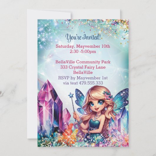 Uitnodiging Crystal Fairy Forest Feest (Achterkant)
