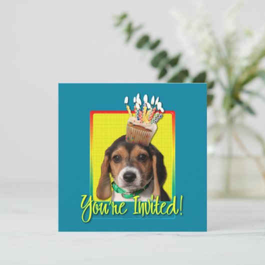 Uitnodiging Cupcake - Beagle Puppy - Chloe (Staand voorkant)